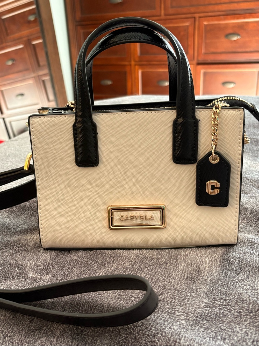 Carvela Roma Crossbody Cream and Black Mini Satchel Bag